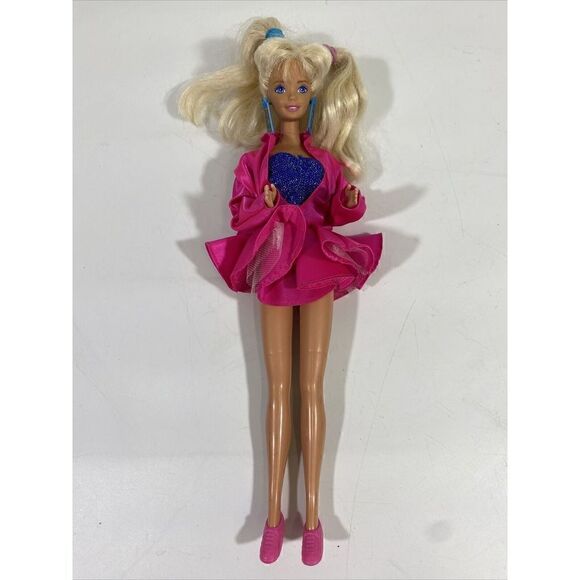 Vintage 1990s Barbie Mattel Superstar Hot Pink Outfit Big Earrings - Picture 1 of 6
